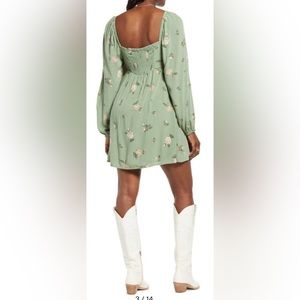 BP Green Lace Trim Long Sleeve Babydoll Dress Size XS (0-2) NWT